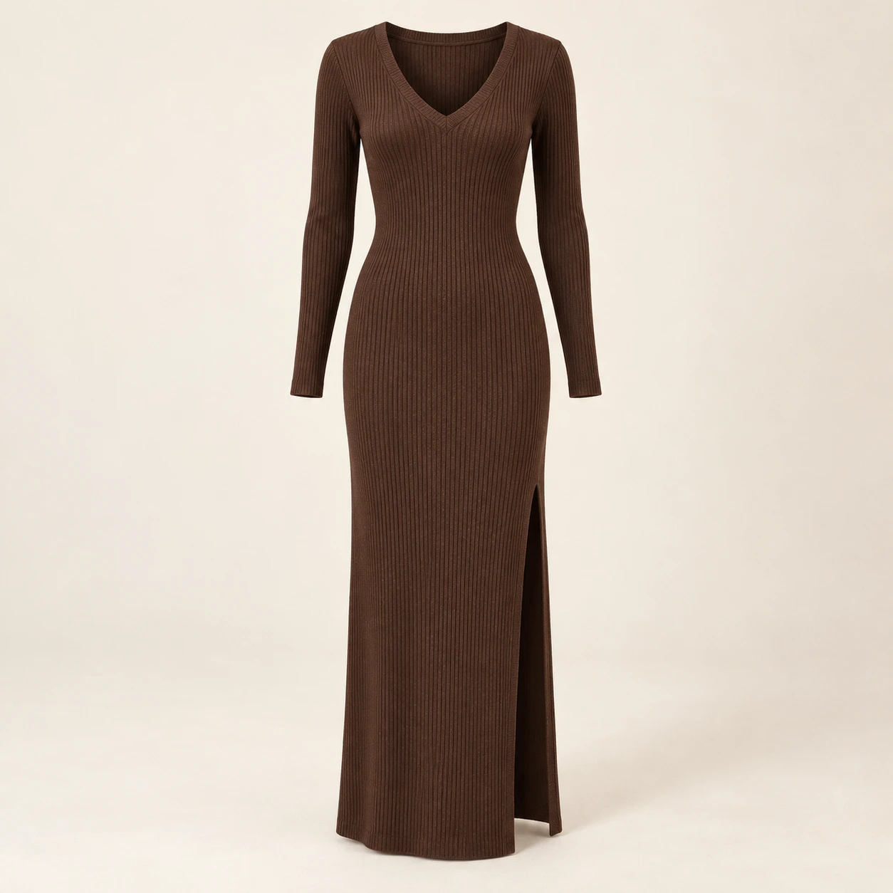 Chocolate ribbed maxi dress